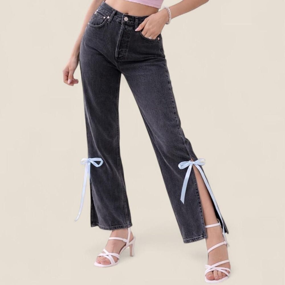 Agolde 90s dark wash jeans w/ custom ribbon split hem | size 28 coquette